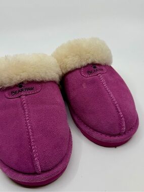 Bearpaw Pink Suede Shearling Slippers Cozy Scuff Mule Size 8